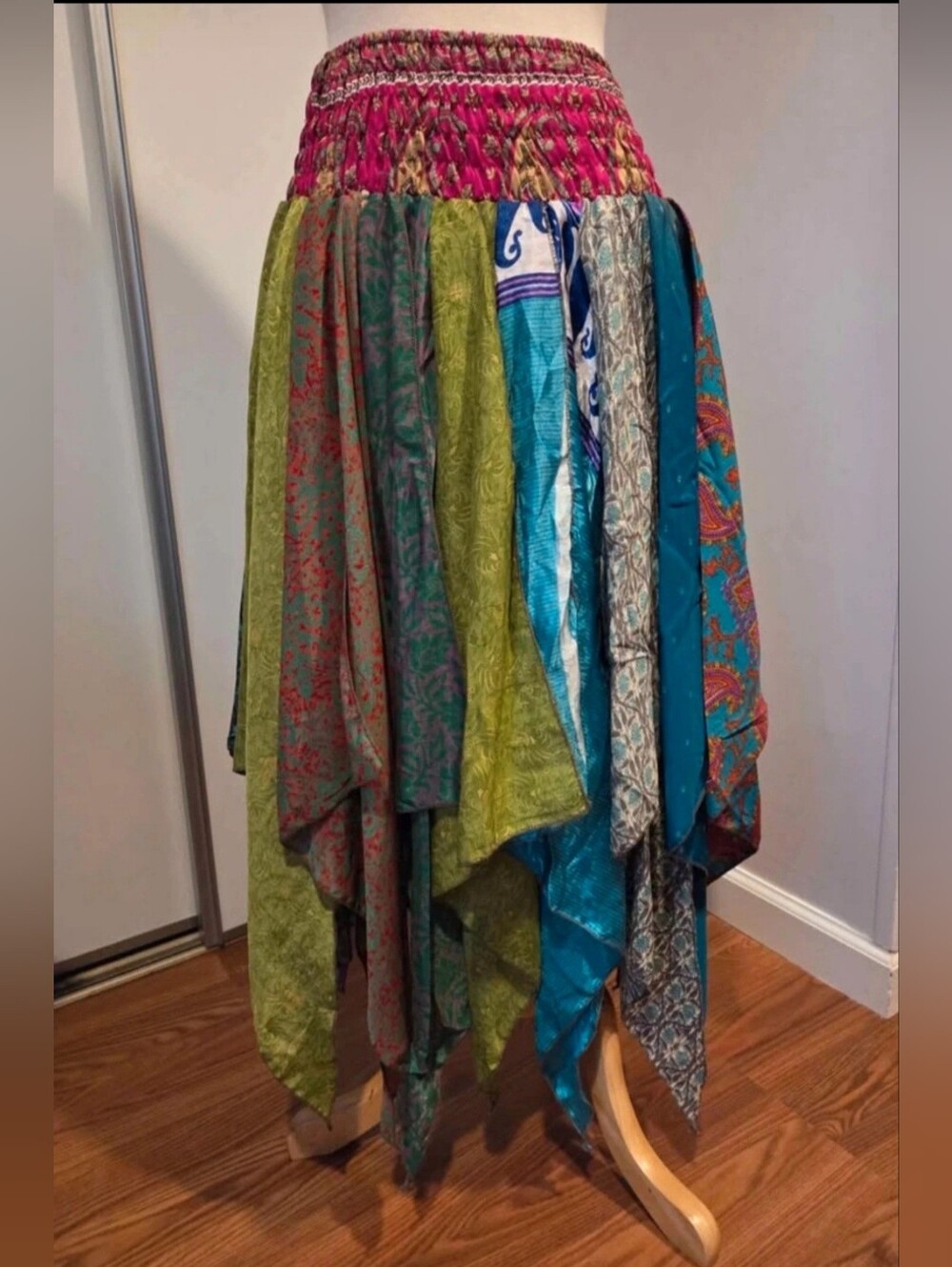 Boho Patchwork Handkerchief Hem Skirt - Multicolor